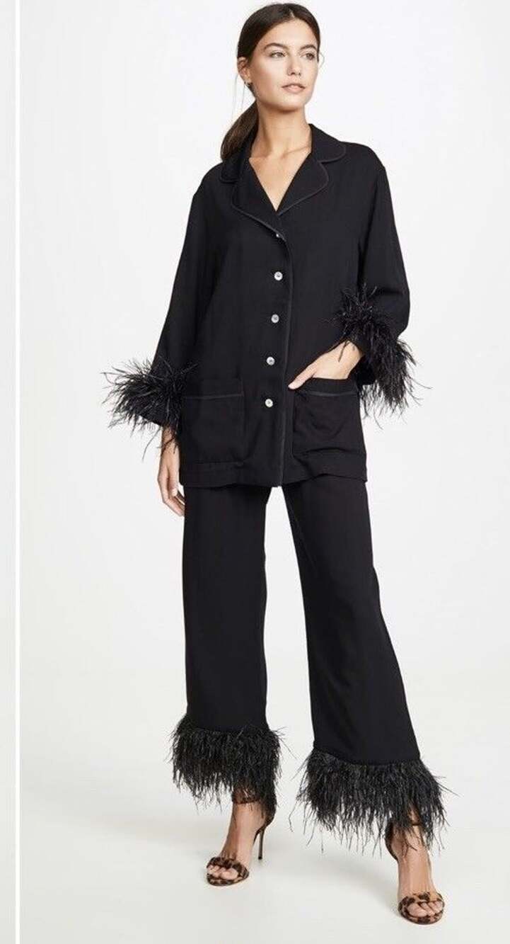 Sleeper Party Pajama Top With Feathers Black Size XS